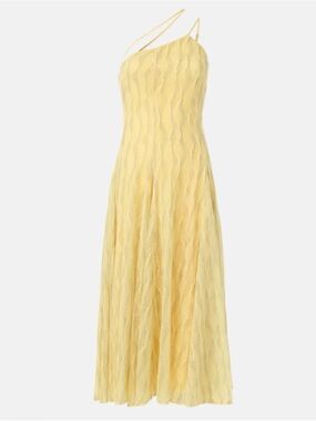 Black Halo Athena One-Shoulder Yellow Midi Shimmer Dress